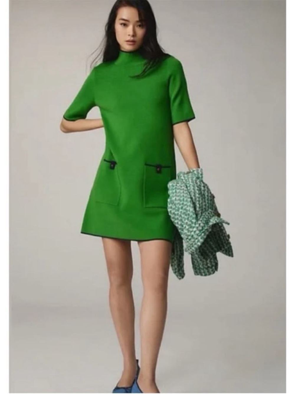 Maeve for Anthropologie Annalise Mod kelly green mini sweater dress size XL